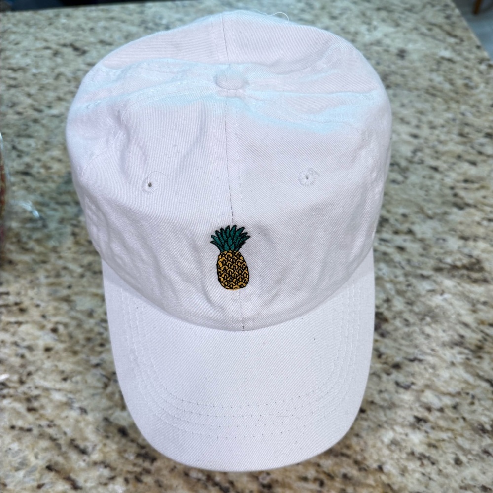 City Hunter Minimalist White Embroidered Pineapple Hat Ball Cap OS